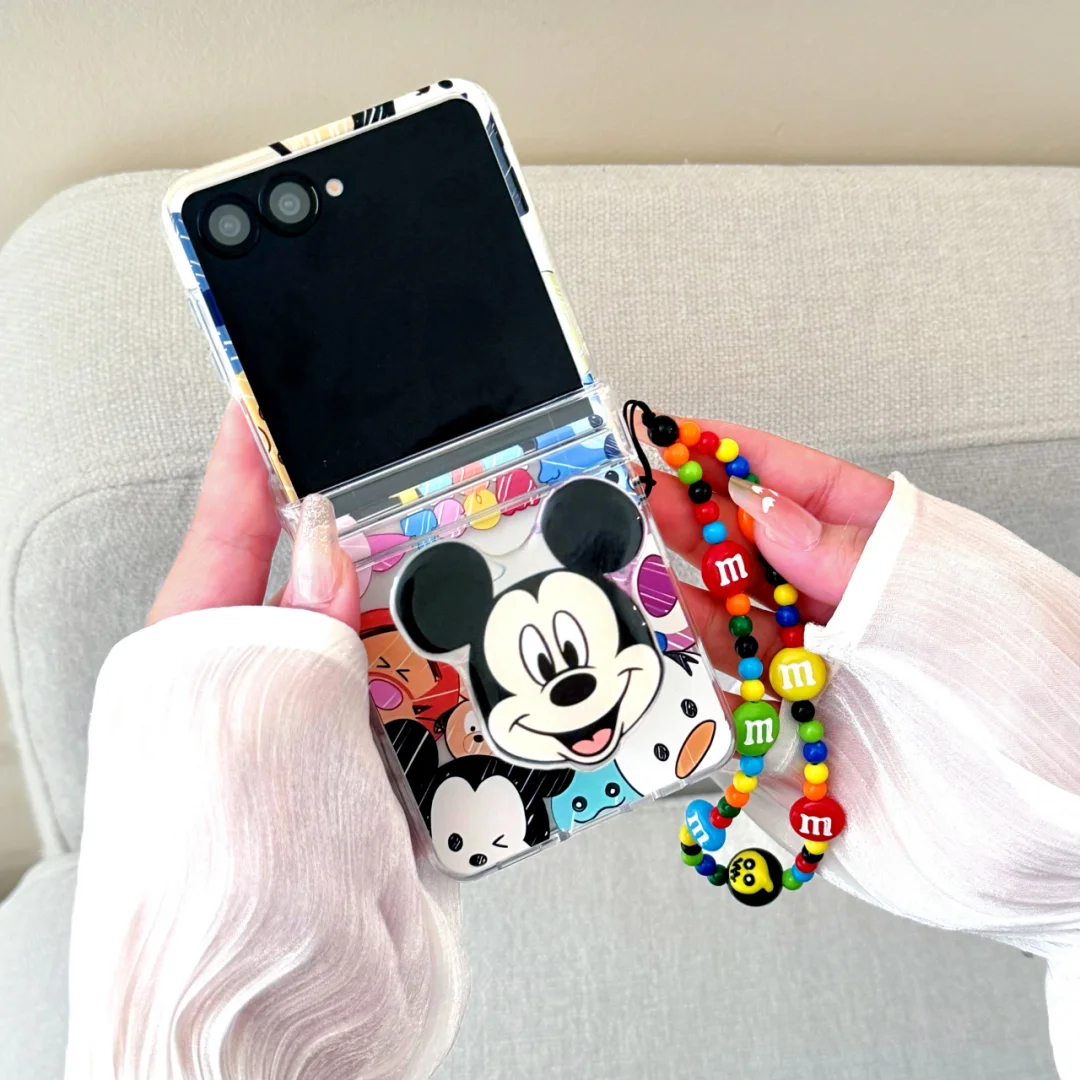 

For Samsung Galaxy Z Flip 7 6 5 4 Cartoon Mickey Minnie Mouse Clear Case Shockproof Folding Cover For Samsung ZFlip5 Flip4 Flip3
