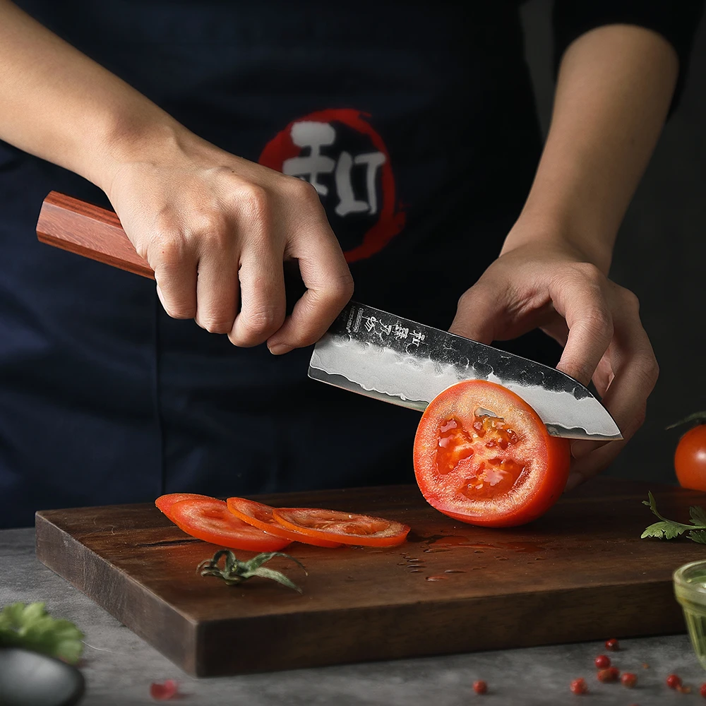 HEZHEN 5.5 Inch Santoku Knife 3 Layers Clad Steel 10Cr15CoMov Composite Stainless Steel Kitchen tools Cooking Knives