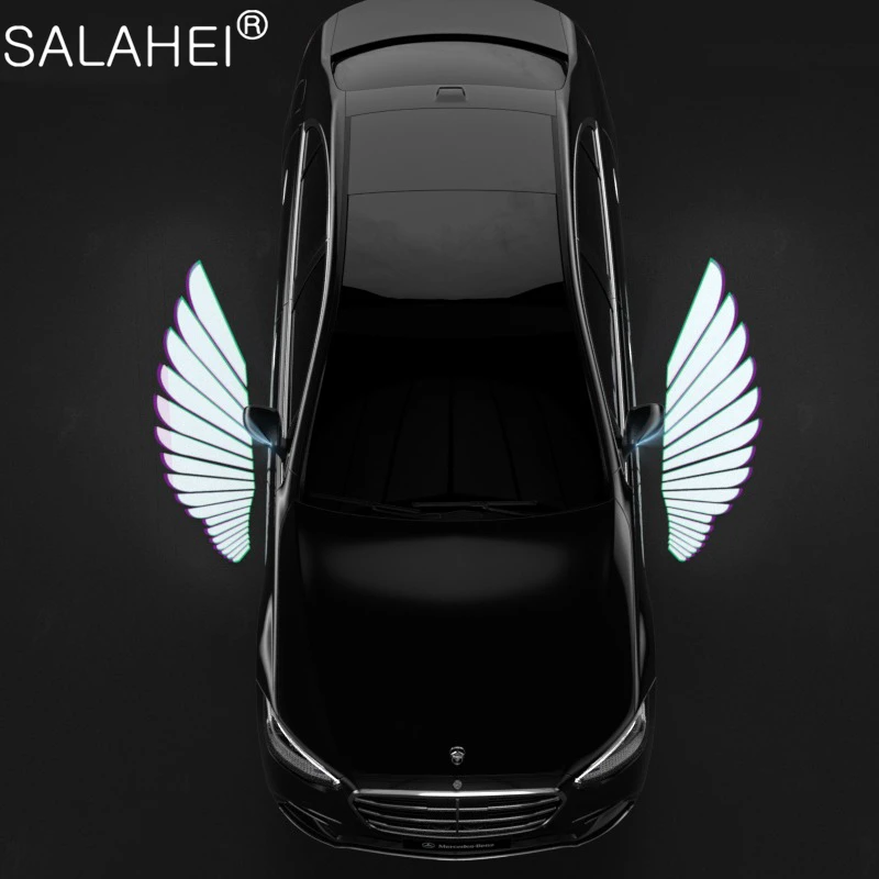 Car Angel Wings Welcome Light Dynamic Rearview Mirror Carpet Light Led Ambient Light Decorative Atmosphere Light 12V