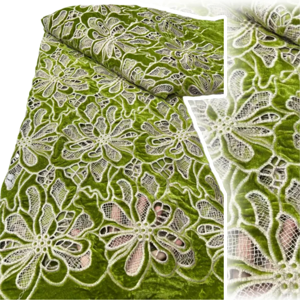 

Африканская бархатная кружевная ткань с лазерной вышивкой, 2024, высококачественная хлопковая гипюровая ткань для осеннего и зимнего праздничного платья CC1713