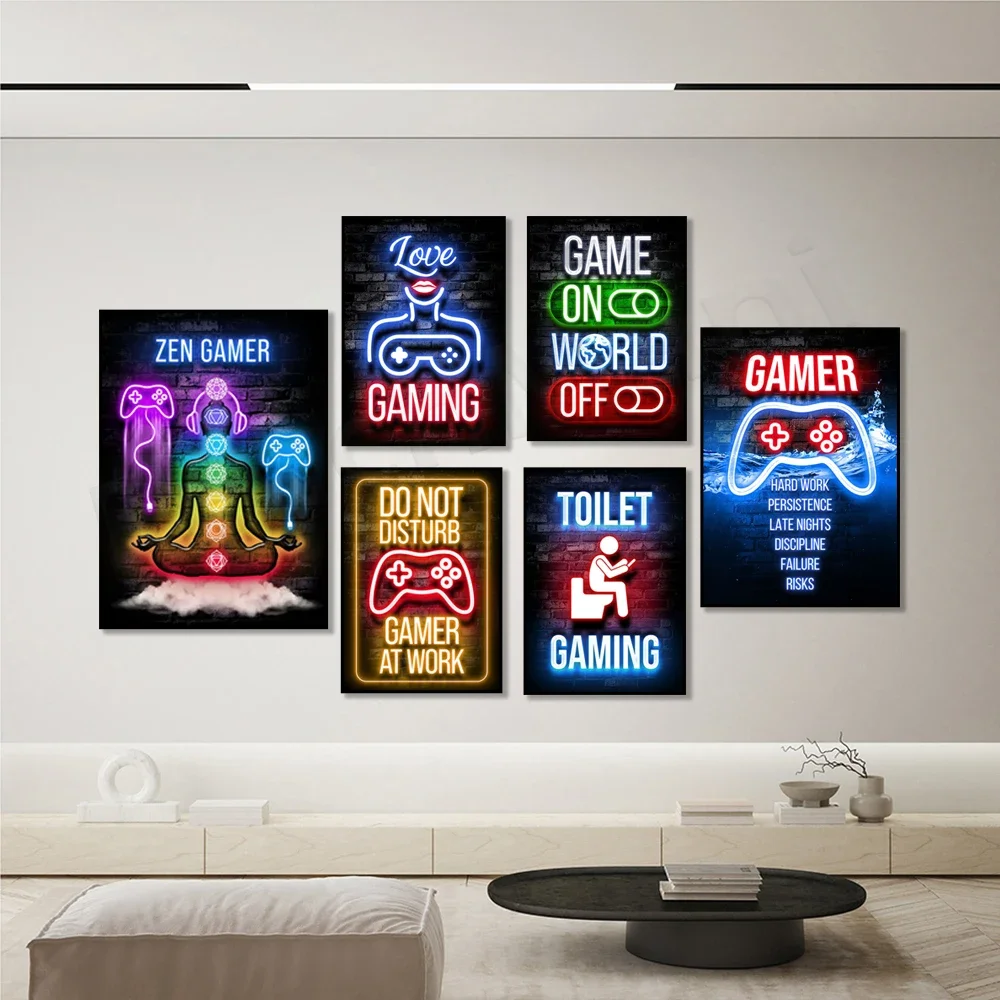 Colorful Neon Rendering Advertising Gamer Art Canvas Game Posters and Prints Wall Pictures for Boys Living Room Home Decor