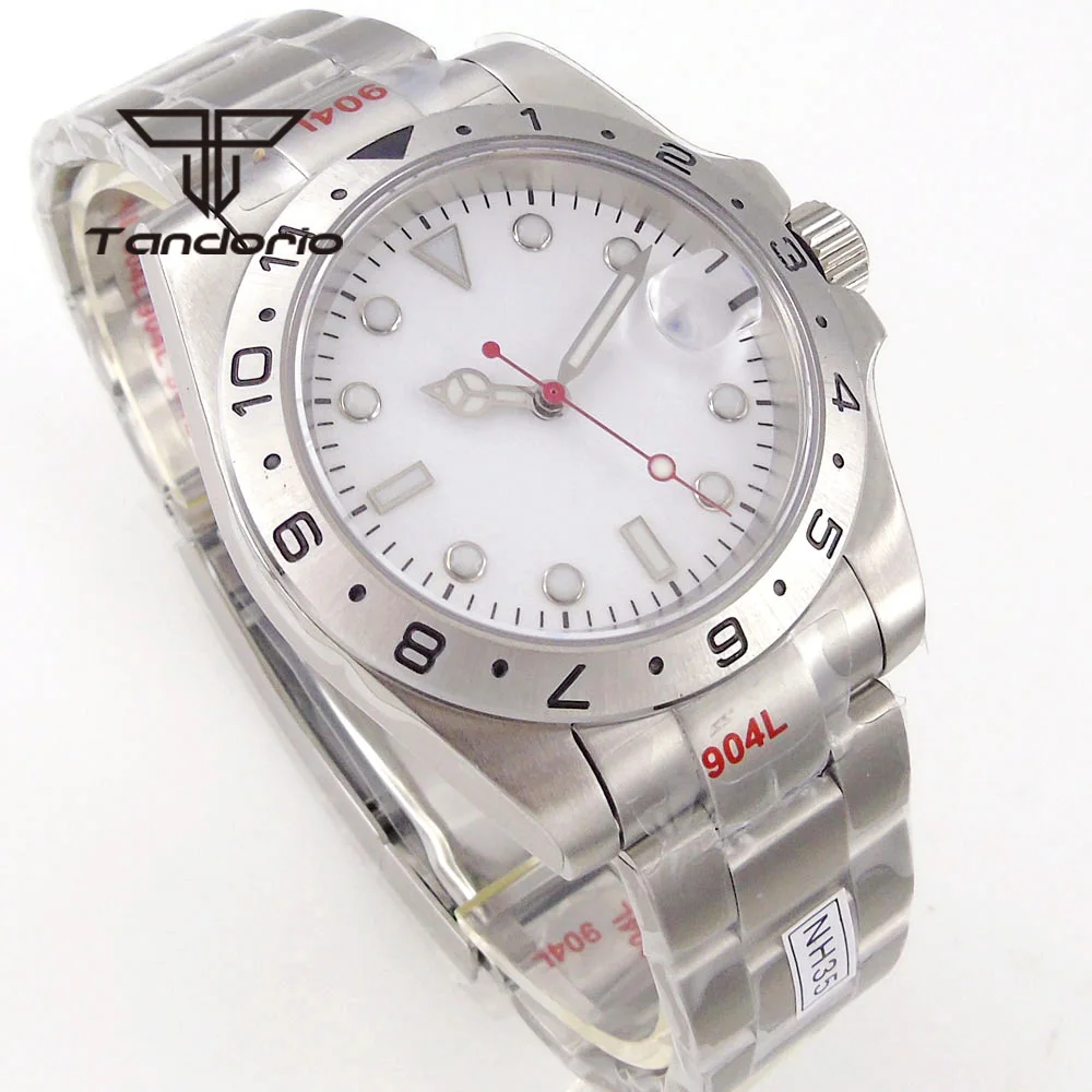 24 Jewels NH35A White Dial Red Second Pointer 40mm Automatic Men's Watch Fixed Bezel Sapphire Glass Bracelet Screw Crown