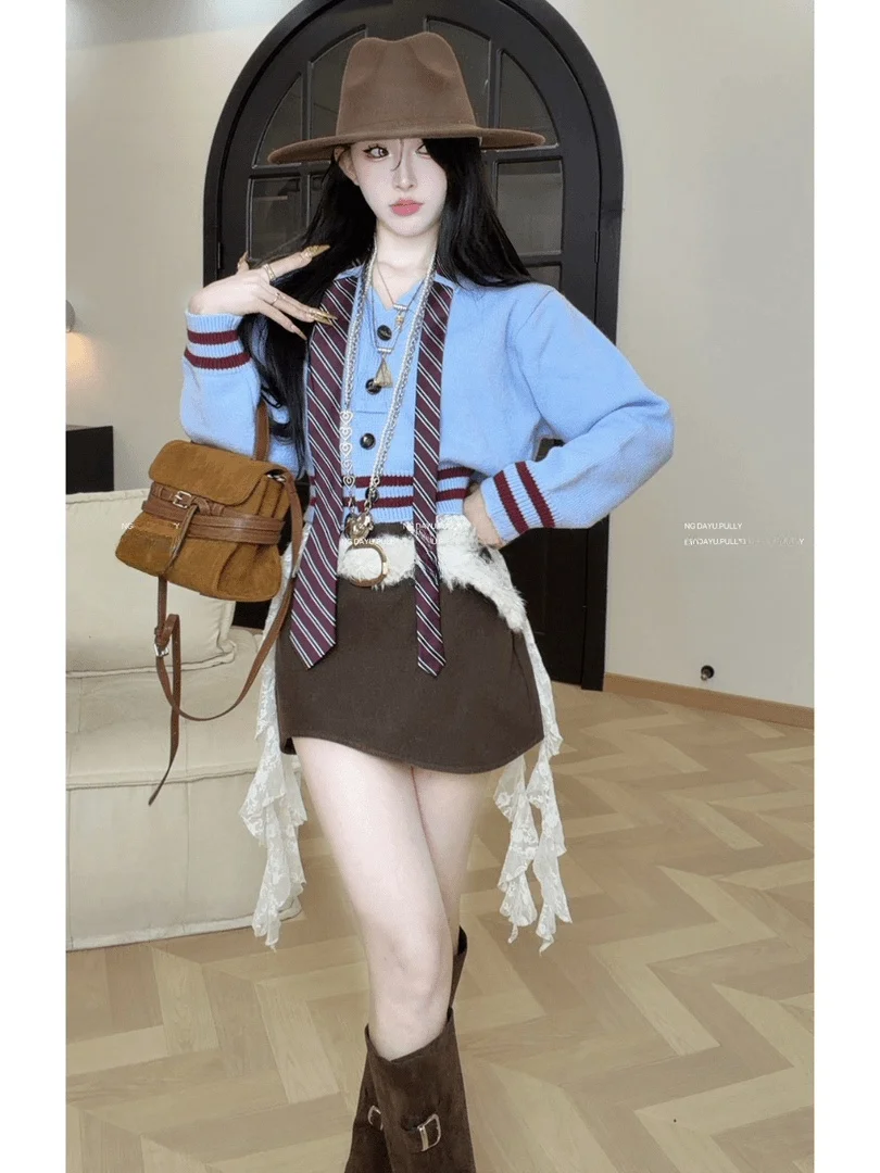 

Briti Sle Anti-Aging Set Women's Loose Top Beautiful Two-Piece Winter Vintage f-Skirt Faionable Casual Wear