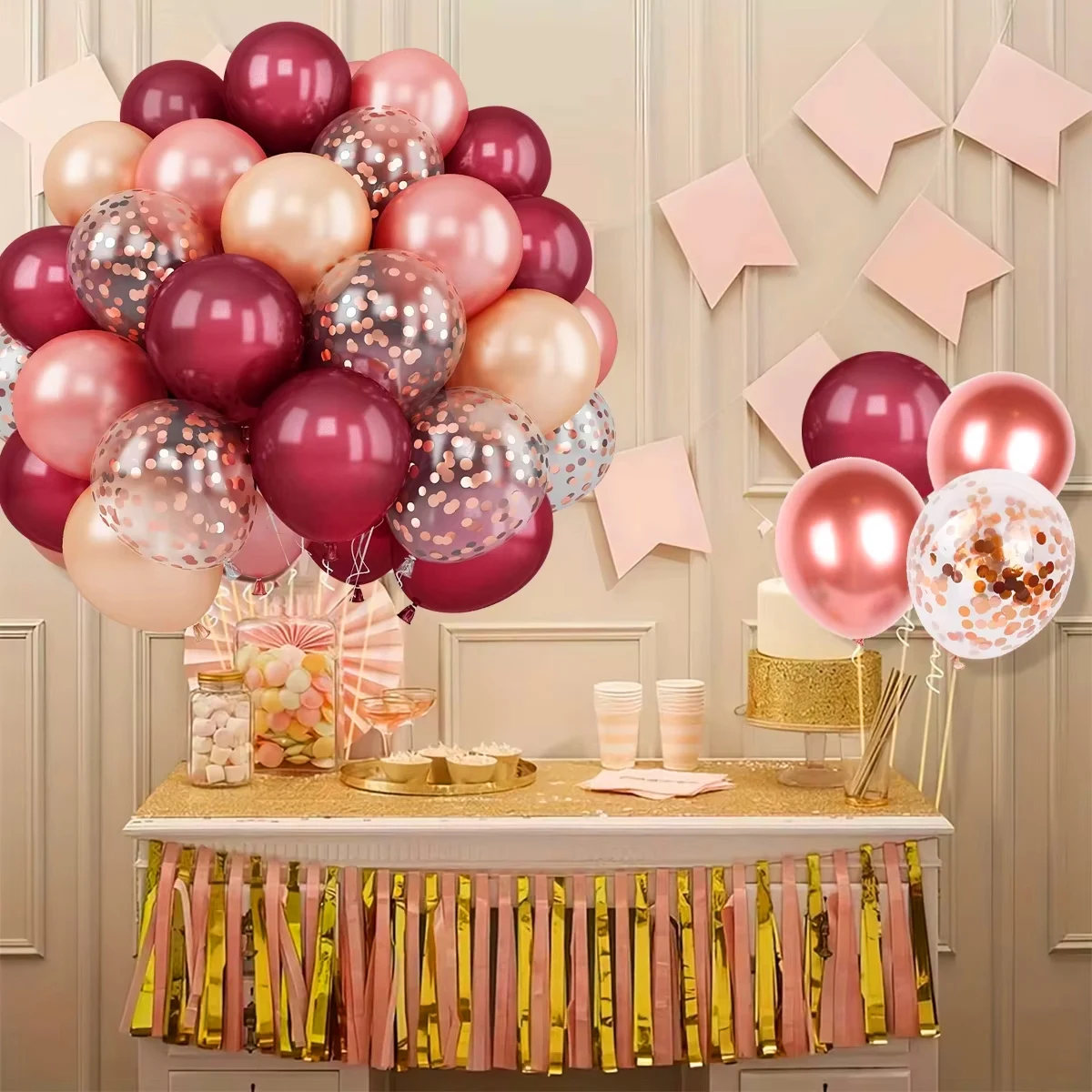 33Pcs Burgundy Champagne Gold Rose Gold Confetti Balloons Wedding Party Decoration Adults Wedding Supplies – Detail 3