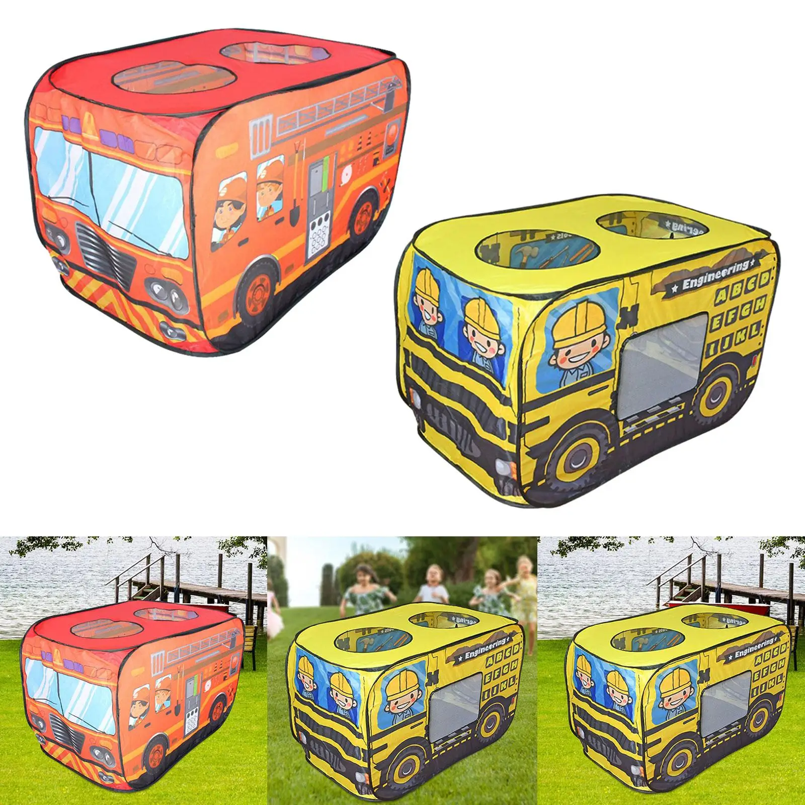 Cartoon Car Play Tent para Crianças, Jogos de castelo para crianças, Tenda divertida para interior, Quintal, Camping