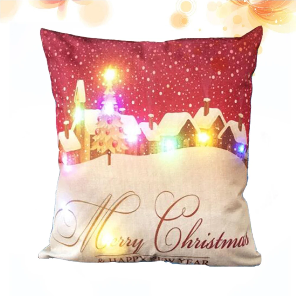 

Led Christmas Themed Throw Pillow Case Flax Cushion Cover Home Decor Pillow Protector Living Room Sofa Coffee Shop Library Party
