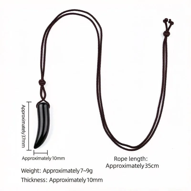 Punk Ox Horn Shape Natrual Crystal Stone Agate  Pendant Hand-made Adjustable Rope Necklace for Women and Men