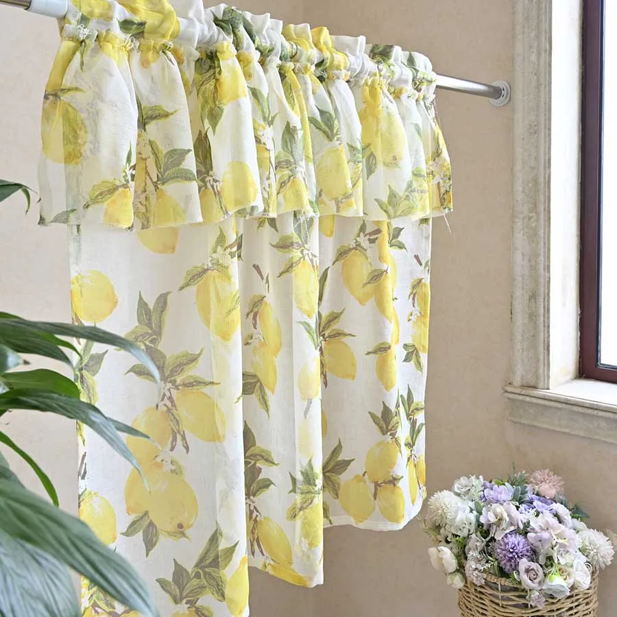 Pastoral Country Yellow Lemon Print Kitchen Decoration Short Curtain Screen Tulle Drape Curtain For Living Room Bay Window #4