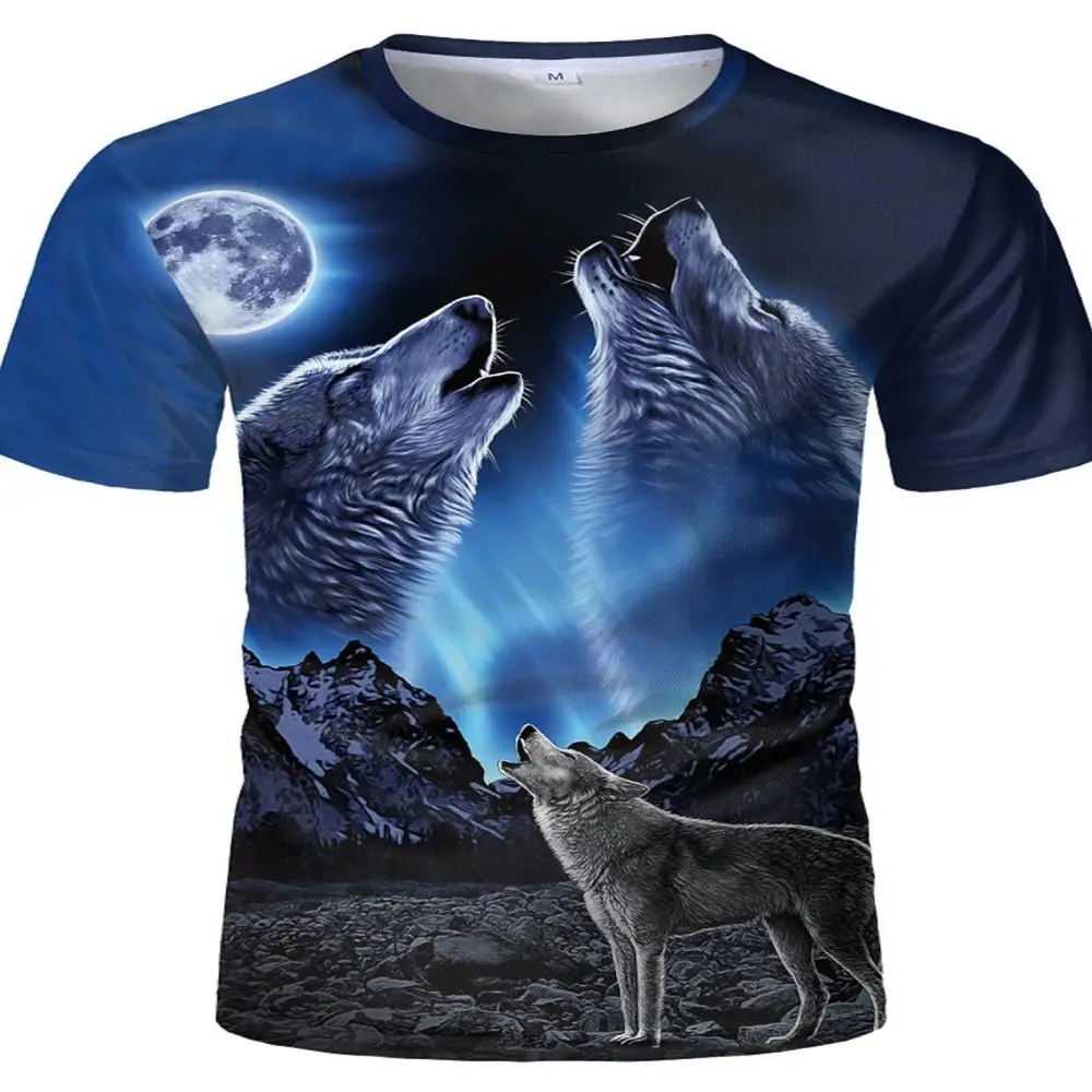 Wolf T-shirt 3d digital animal print graphic men\'s tops vintage t-shirt short sleeve comfortable pullover top