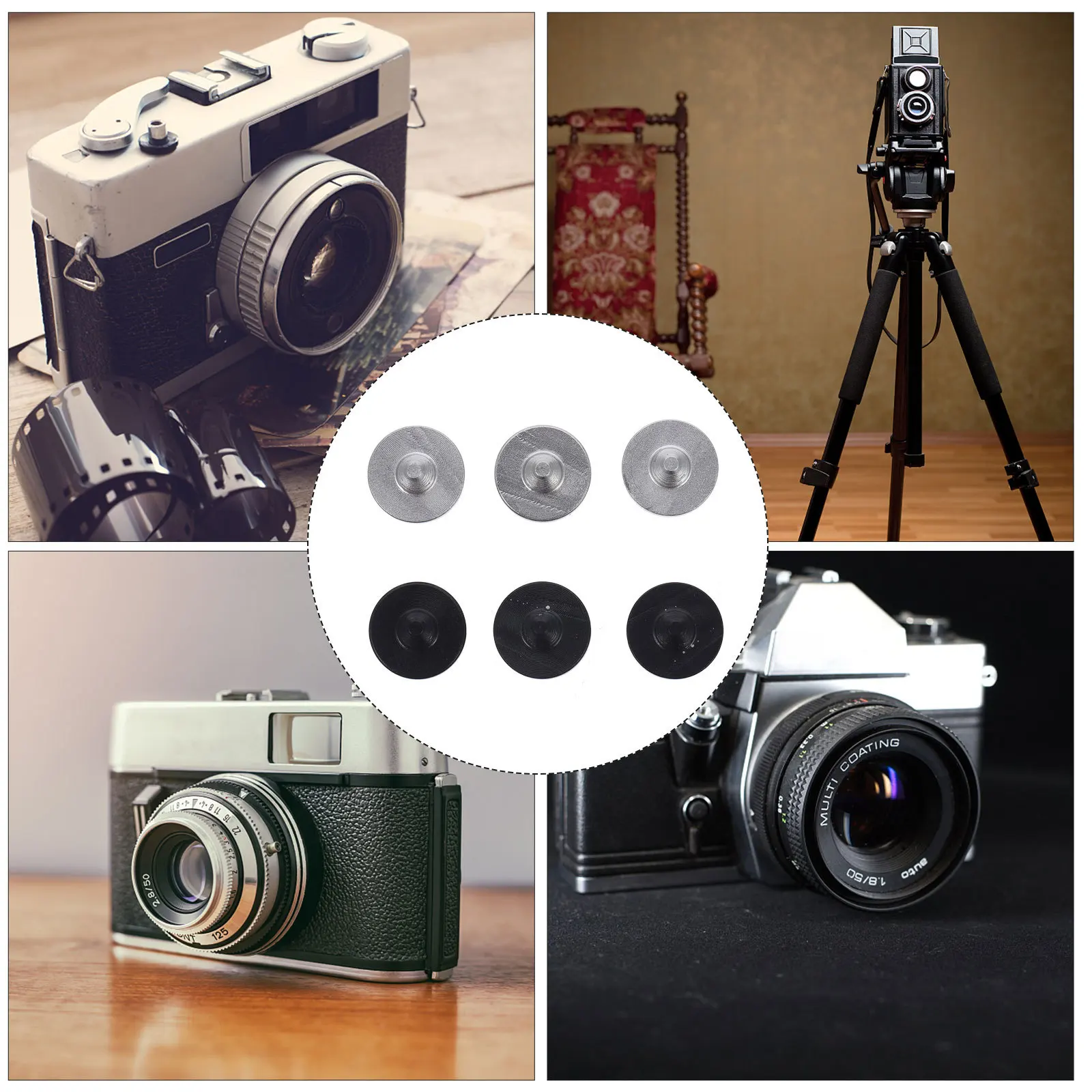 

6Pcs Shutter Release Button Replacement Aluminum Alloy Durable Camera Button Flat Convex Concave Surface Camera Accessory