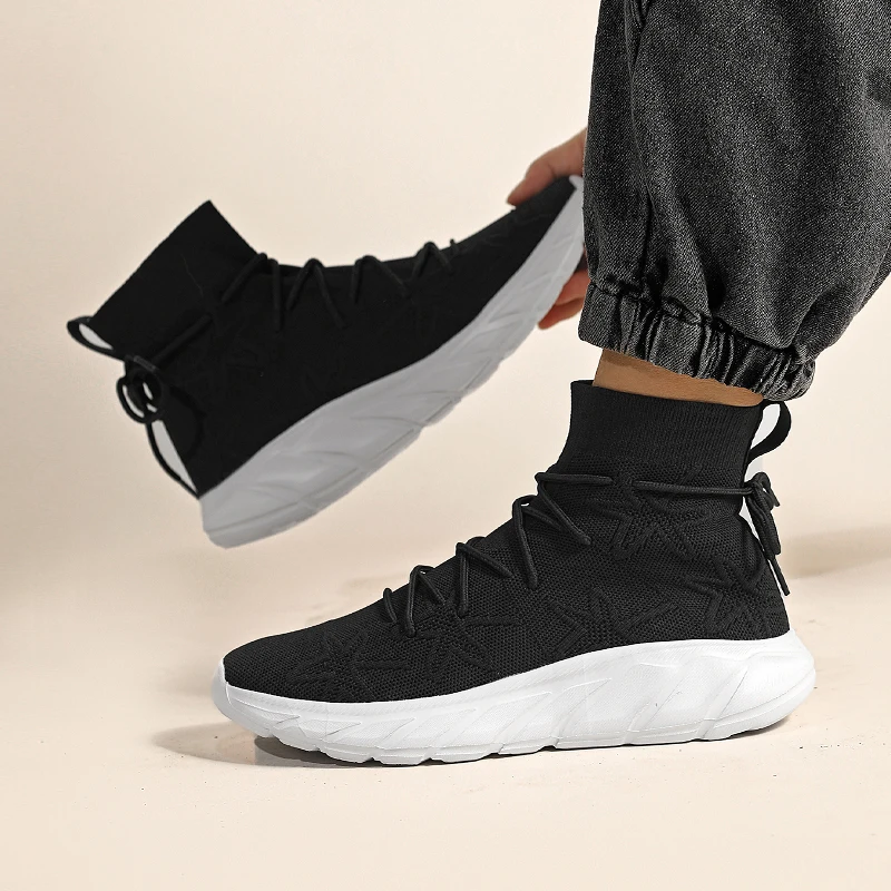 

Новая дышащая повседневная спортивная обувь из трикотажной ткани с высокой талией, легкие высокоэластичные туфли-носки с высоким берцем для подростков
