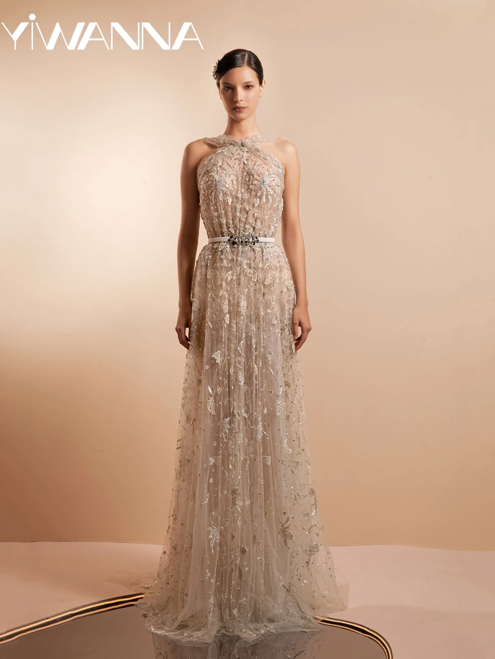 

Блестящие аппликации из бисера Вечернее платье Потрясающее платье трапециевидной формы с лямкой на шее длиной до пола, свадебное платье, роскошные платья для выпускного вечера по индивидуальному заказу