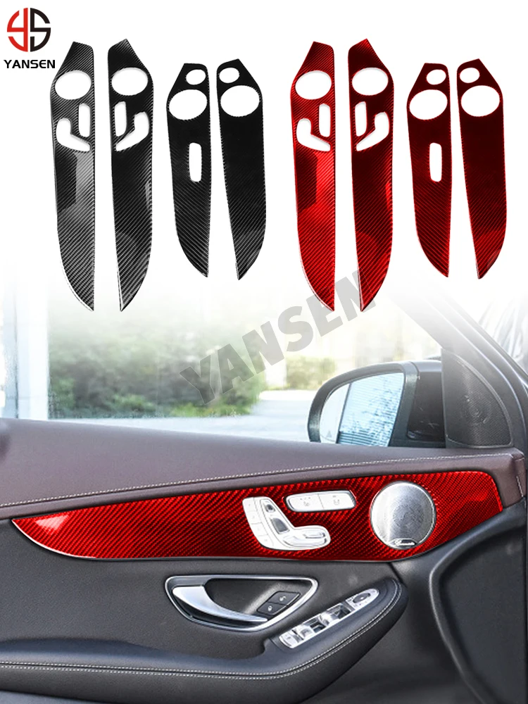 For Mercedes Benz C Class GLC W205 Real Carbon Fiber Car Interior Doors Panel Cover Sticker Trims Decoration Auto Accessories