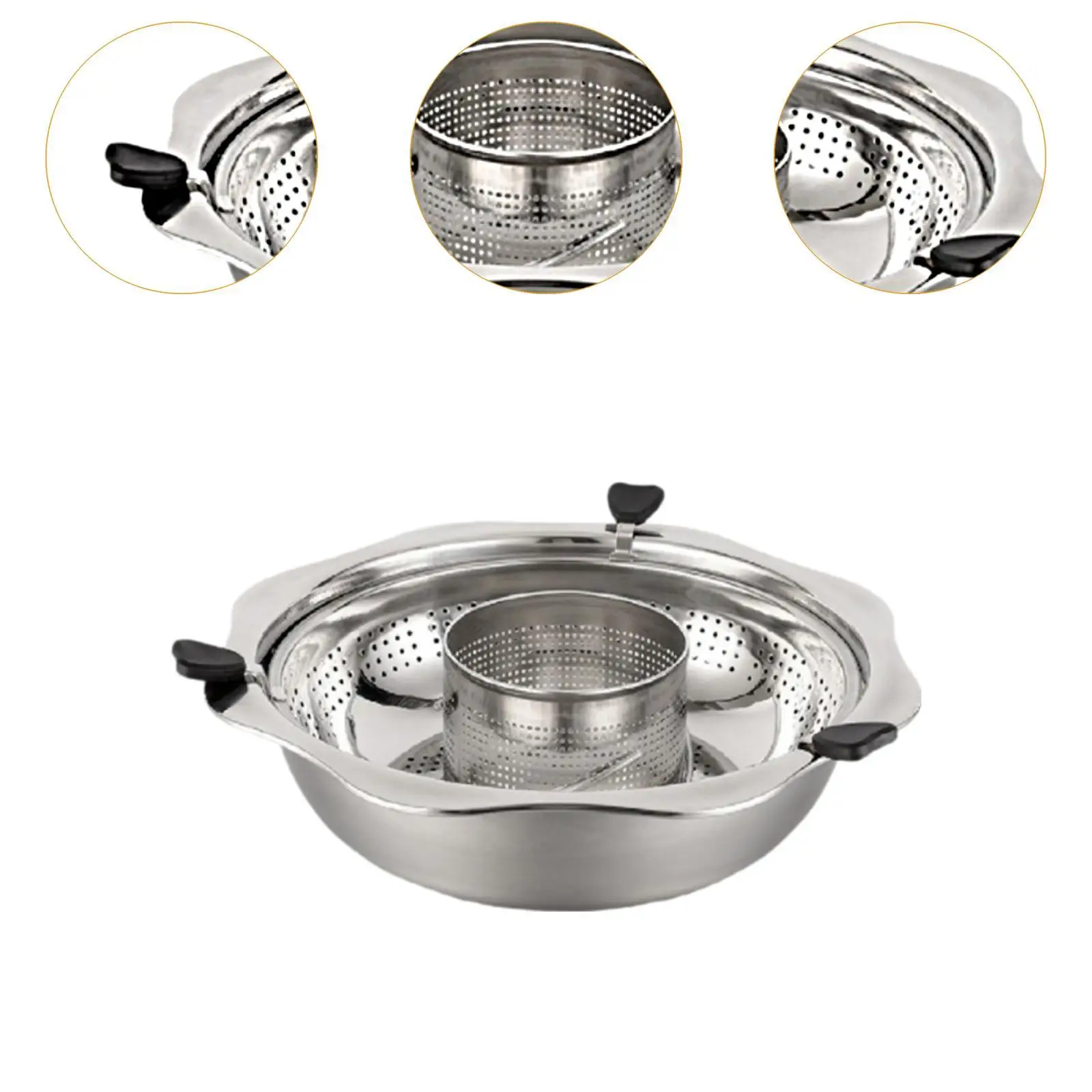Two-flavor Rotary Hot Pot Soup Pot Grid Filtering Lifting Chafingdish with Divider for Festivals Restaurant Induction Cooker