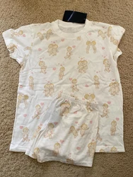 Angel Baby Heart Print T-shirt Shorts Set Woman Short Sleeve Tee+Straight Sweatshorts Sweet Cute Cotton Home Pajama 2 Piece Sets