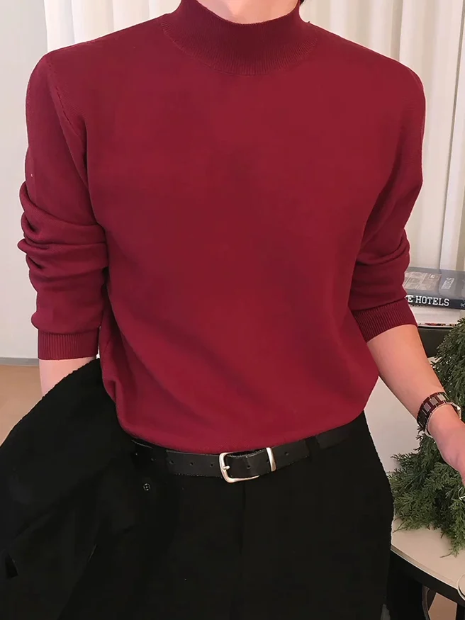 

Красный вязаный свитер с длинным рукавом, облегающий, из модала и шерсти, мягкий, удобный, дышащий, повседневный, с круглым вырезом, из тонкой ткани, мужской.