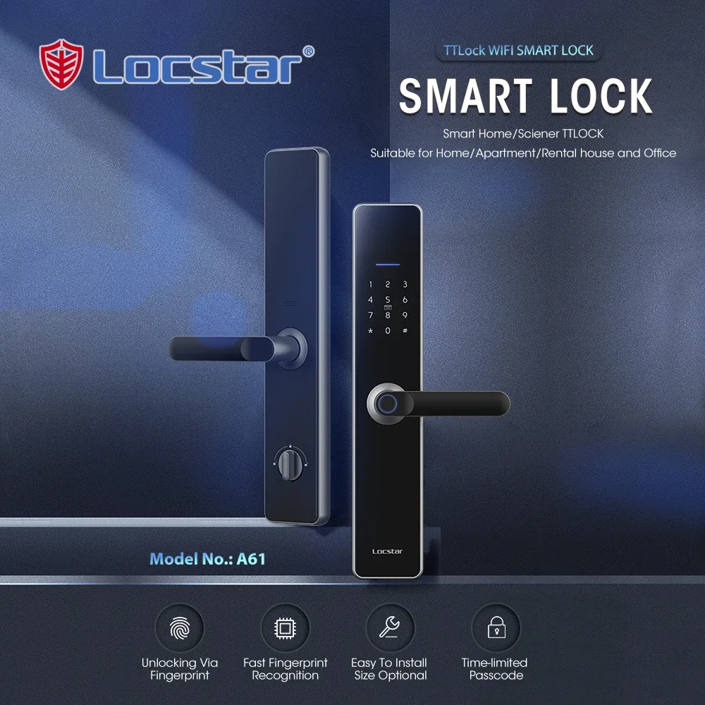 Locstar Wifi TTlock App Smart Door Lock Biometric Lock Fingerprint Door Handle Digital Keyless Lock