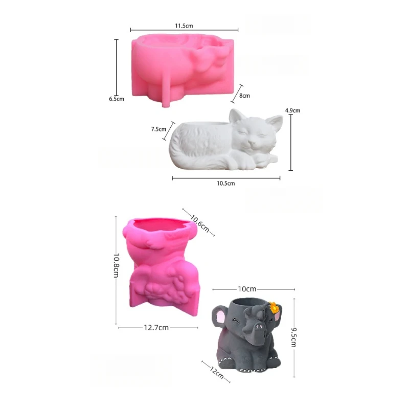 

2pcs Cat Shape Sleeping Silicone Mold for Concrete, Plaster, Resin Craft Flower Pots & Vase Making DIY