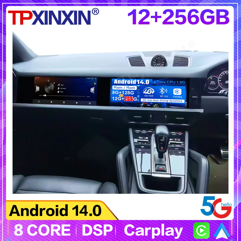 

RHD Android 14 Car Radio For Porsche Cayenne 2018-2023 Dual Screen GPS Navigation CarPlay Co-pilot Stereo Multimedia Player DSP