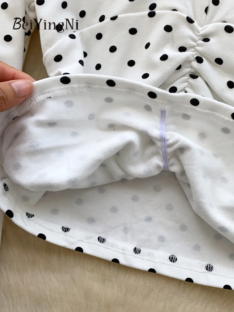 เสื้อเชิ้ตแฟชั่นผู้หญิงสไตล์เกาหลี ฤดูใบไม้ผลิ 2026 ลายจุด จับจีบ ทรงเข้ารูป แขนยาว เสื้อผู้หญิงสำหรับใส่ทำงาน ระดับไฮเอนด์