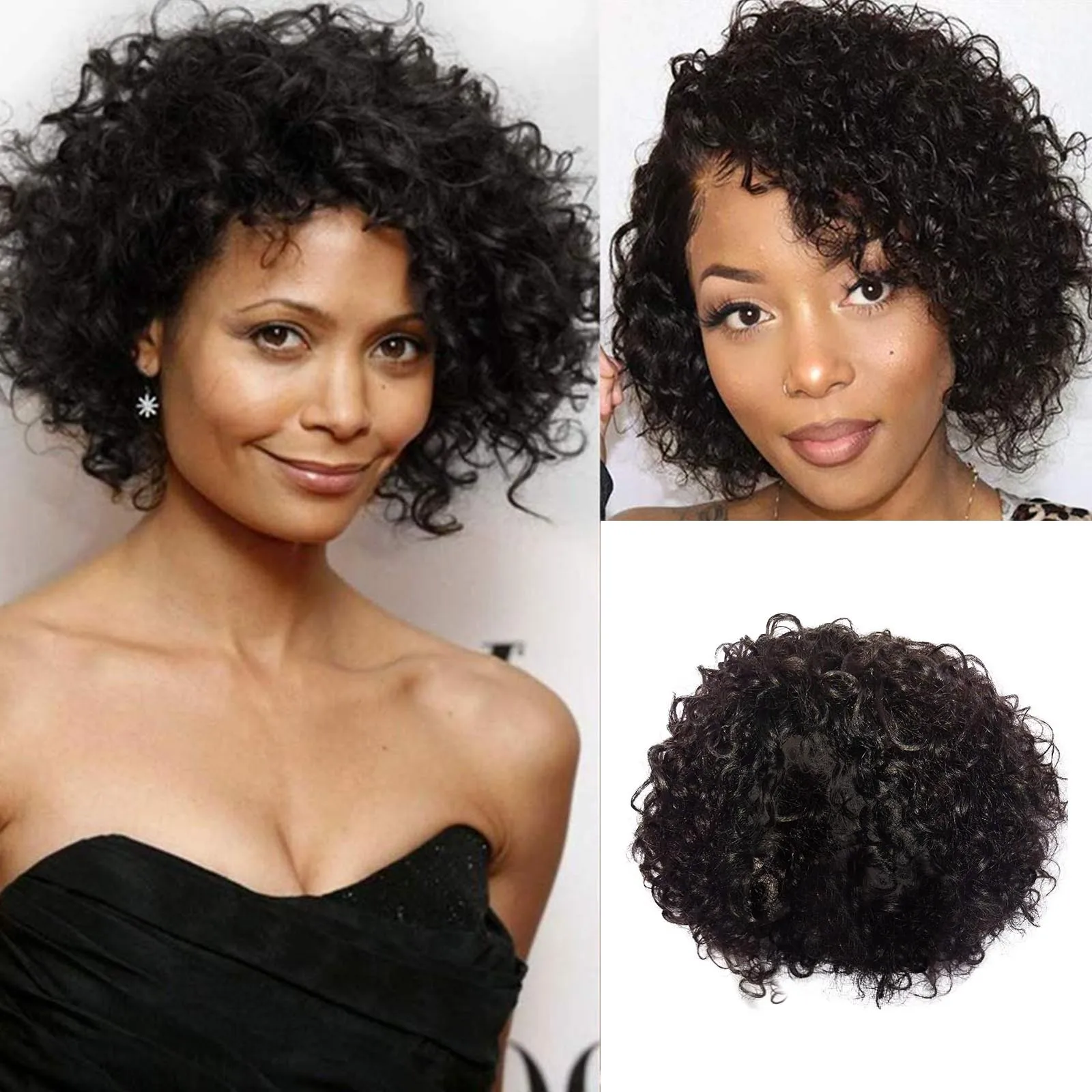 Peluca de cabello humano rizado para mujer, pelo corto Afro, corte Pixie, sin encaje frontal, brasileño Natural