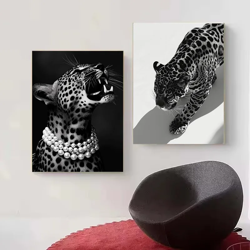 Vintage Luxury Fashion Leopard Roar Photography Glam Animals Chic Poster Canvas Painting Wall Art Pictures Home Decor