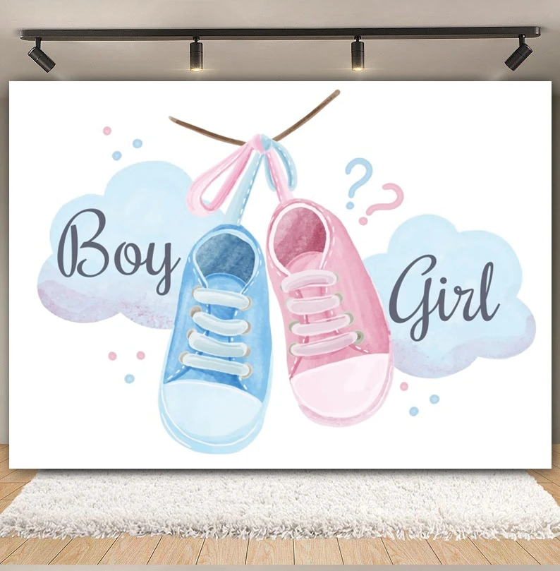 Gender Reveal Boy Or Girl Backdrop He Or She Blue Pink Balloon Elephant Bear Baby Shower Birthday Party Photography Background