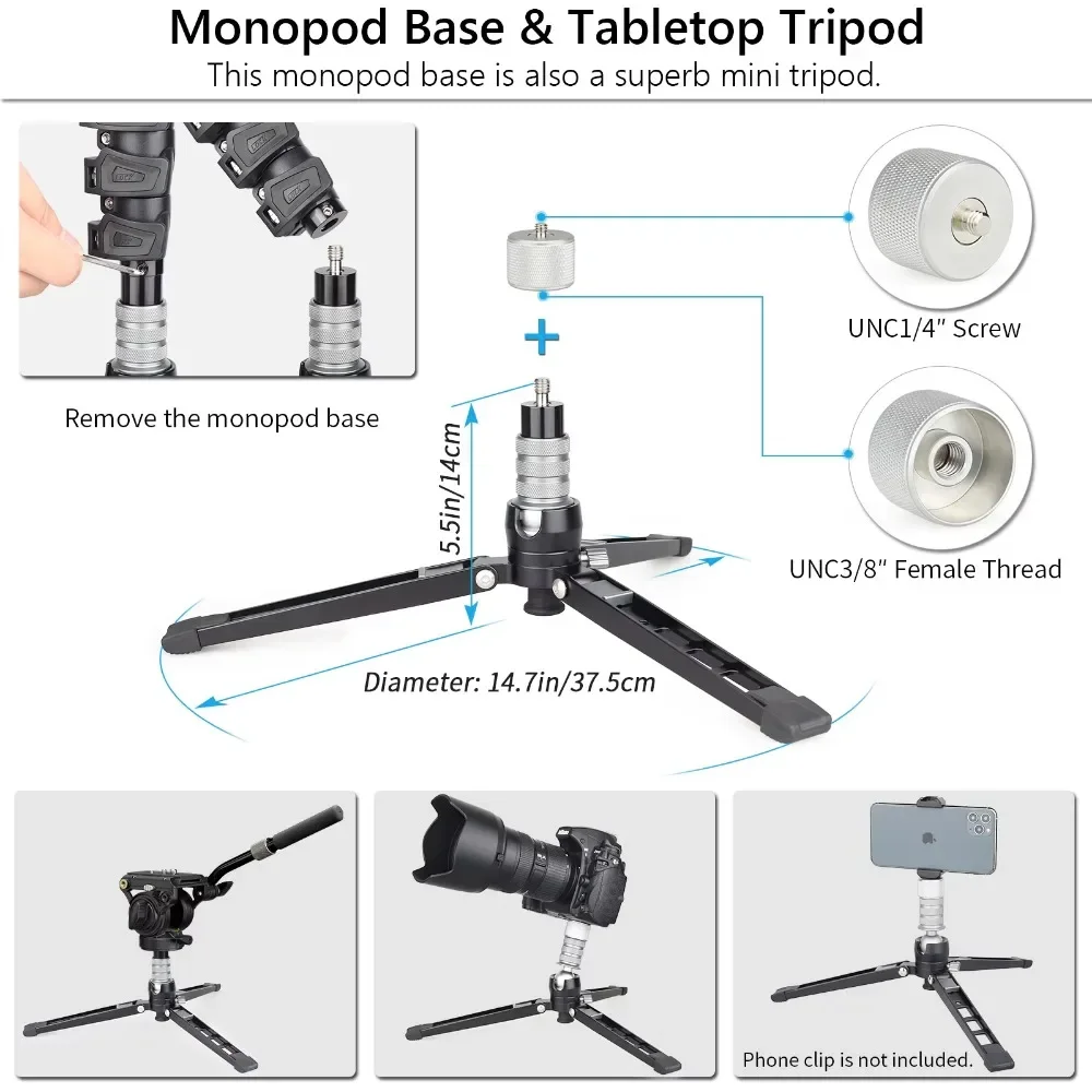 WEYLLAN Professional Video Monopod Kit Unipod with Fluid Head Travel Tripod Stand for DSLR Camera Telescopic Camcorders Phone