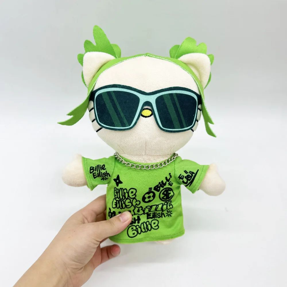 Nieuwe Hello Kitty Billie Eilish Groene Zonnebril Mode Jongen Pluche Pop Figuur Knuffels Leuke Kinderen Jongens Meisjes Kerstcadeau