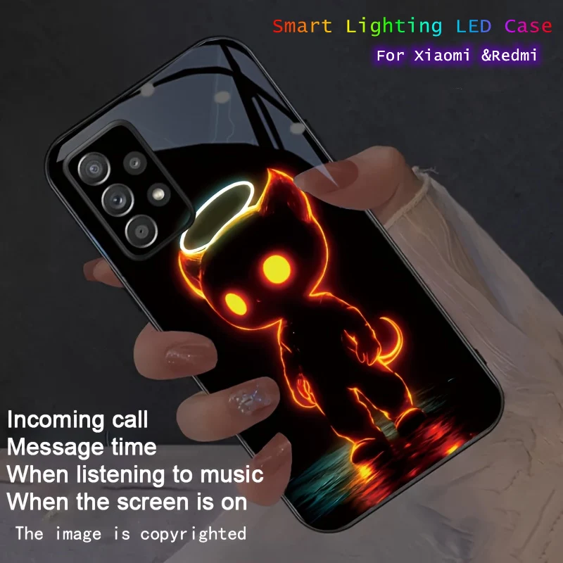 

Cutie Cartoon Personalized Luminous Glass Phone Case For Xiaomi Redmi Note 14 13 12 Pro Plus 4G 5G POCO F5 F6 F7 Pro LED Cover