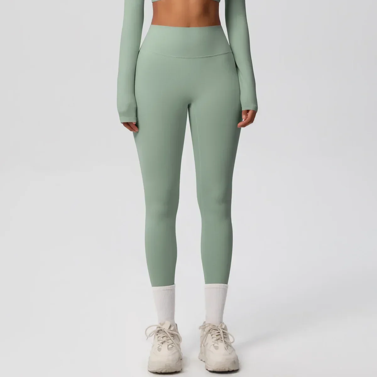 

New Quick-drying Base Layer for Fitness Tight-fitting Outdoor Running Yoga Pants Solid Color Double-sided Brushed High-waisted