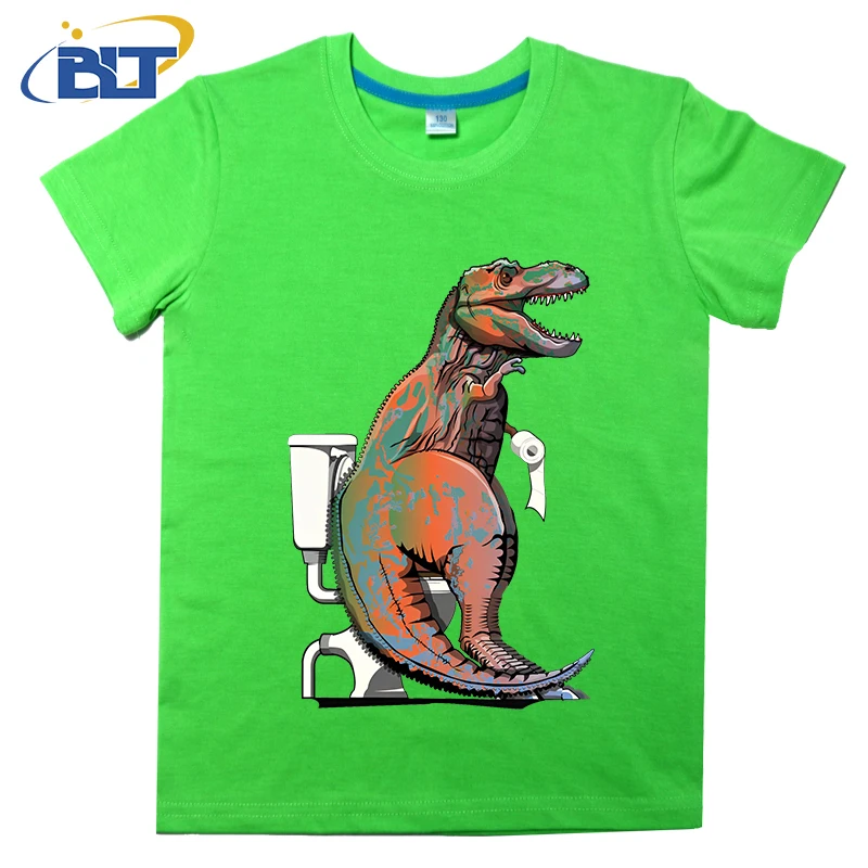 T-shirt imprimé dinosaure Trex sur les toilettes pour enfants, haut décontracté à manches courtes en coton, adapté aux garçons et aux filles, été