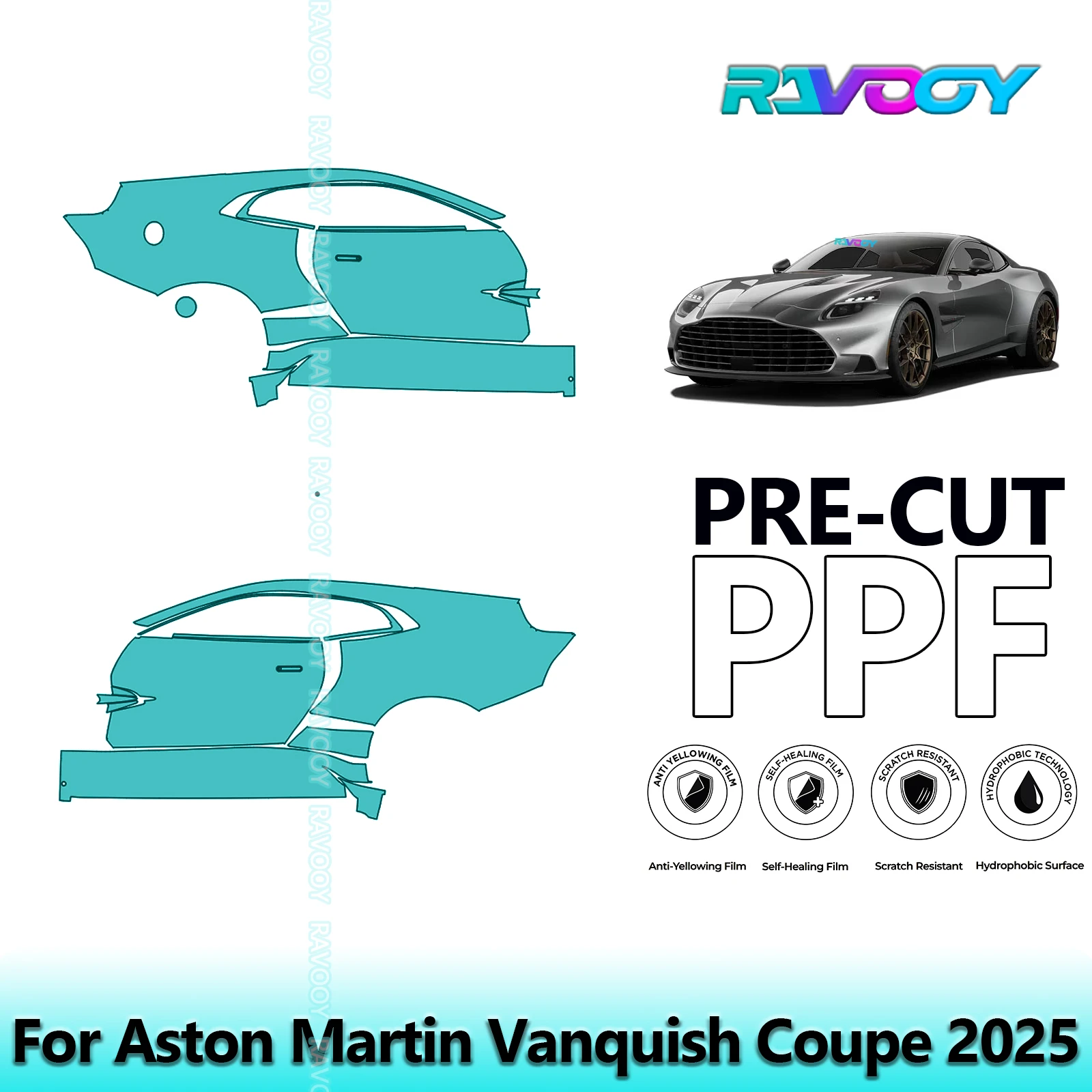 

For Aston Martin Vanquish Coupe 2025 8.5mil Clear Matte Pre-Cut PPF Door & A/B Pillar Kit TPU Paint Protection Film Set