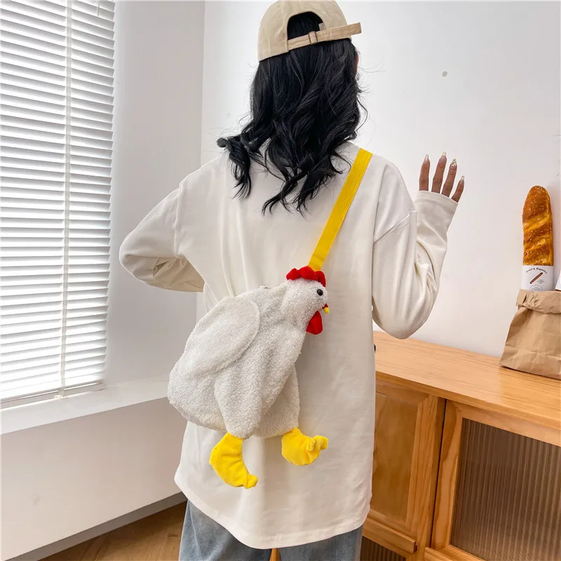 حقيبة على شكل دجاجات، محفظة كروس بسحاب للنساء من الصوف الناعم، حقائب يد أنيقة على شكل دجاجة لطيفة، حقائب كتف من القطيفة