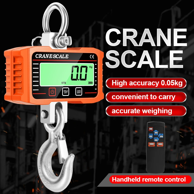 

Digital Hanging Scale 1500kg/1000KG Heavy Duty Crane Scales LCD Industrial Auto Lock Hook Weighing Blance 65ft Remote Control