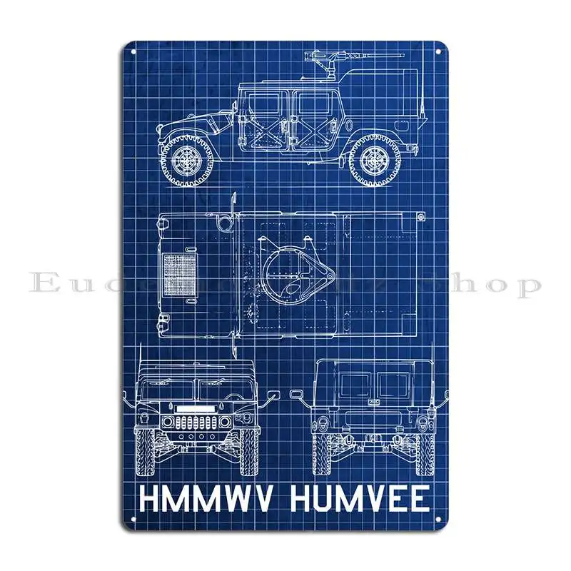 Blueprint Of Humvee Metal Signs Cinema Wall Decor Wall Cave Customized Wall Cave Tin Sign Poster