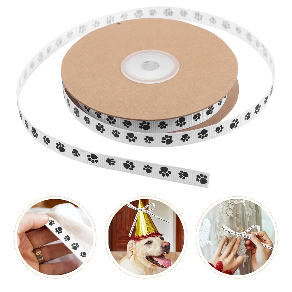 

Dog Paw Ribbon Black White Print Pet Grooming Decoration DIY Supplies Animal Themed Party Favor Holiday Crafting