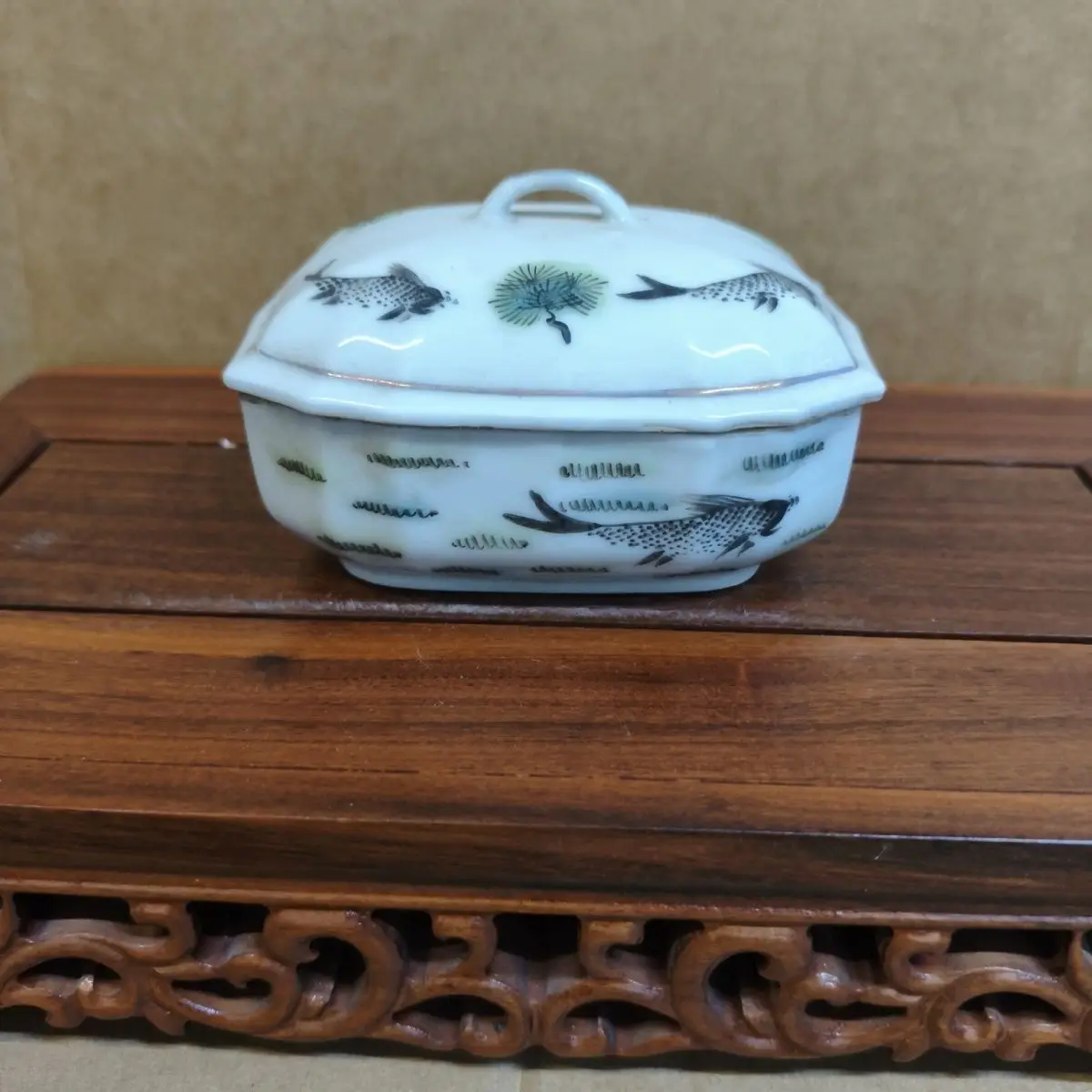 Vintage Old Collection Pure Hand Painted Fish Algae Pattern Decorative Storage Soap Box For Bathroom Decor