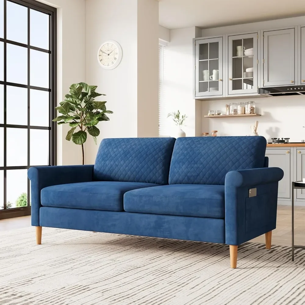 

65" Sofa, Comfy Mid-Century Modern 2-Seat Sofa, No-Tool Assembly Small Couch for Living Room & Bedroom，29.5"D x 65"W x 34.9"H