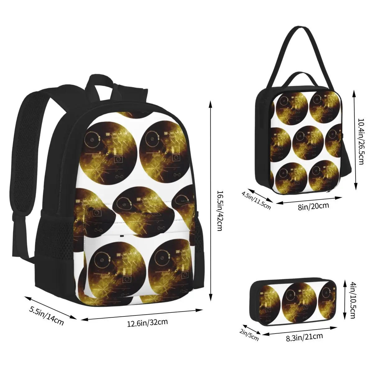 The Voyager Golden Record! Backpacks Students Bookbag School Bags Children Rucksack Lunch Bag Pen Bag Three-Piece Set