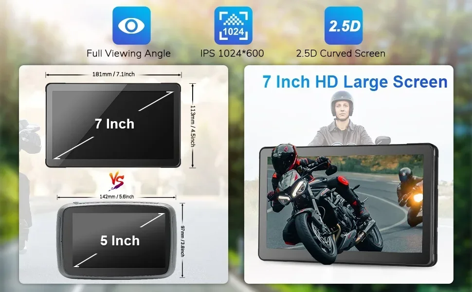5/7 zoll Tragbare Carplay Motorrad DVR GPS Navigation IPX7 Wasserdichte IPS Display Für Drahtlose CarPlay Android Auto – Detail 6