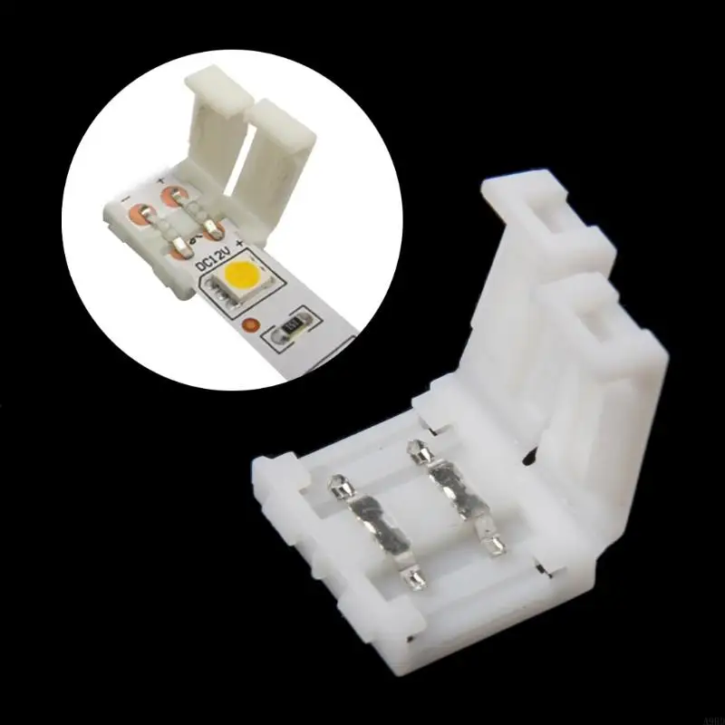 A9BD Solderless Clip-On Connector Connector 2 Pin 10mm for 5050 Single Color LED Strip
