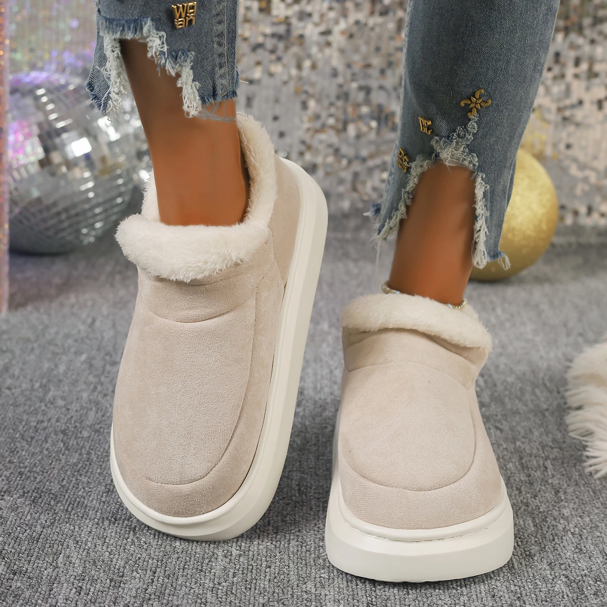 Buty damskie 2024 Nowa moda zimowa Buty codzienne dla kobiet Płytkie niskie obcasy Okrągłe palce Jednolity kolor Plus Size Zapatos De Mujer
