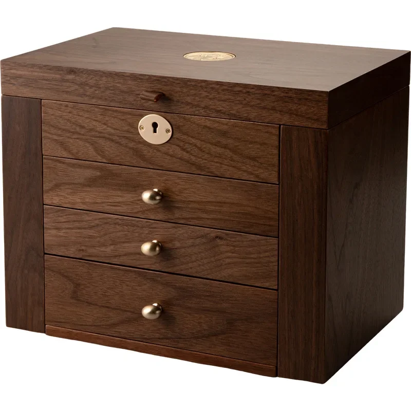 Jewelry box storage box high-end exquisite wood with lock hand jewelry earrings necklace 2025 new storage cabinet box
