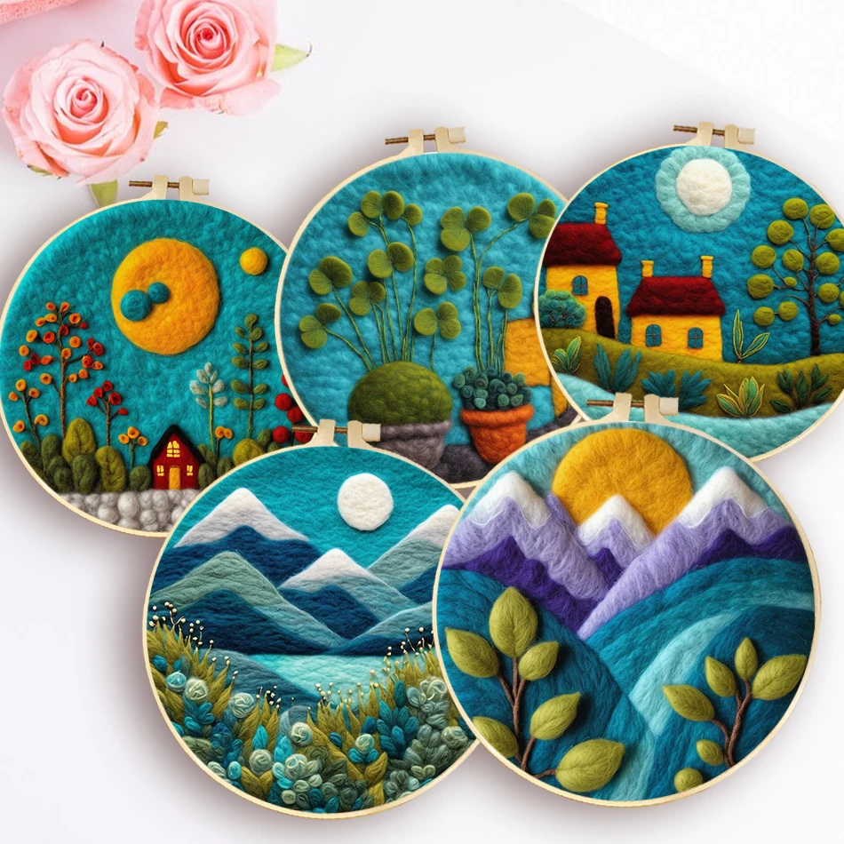 

Felting Needle Kit For Beginner Landscape Felting Needles With Frame Needles Felting Painting Kit Diy Package Wool Paintings