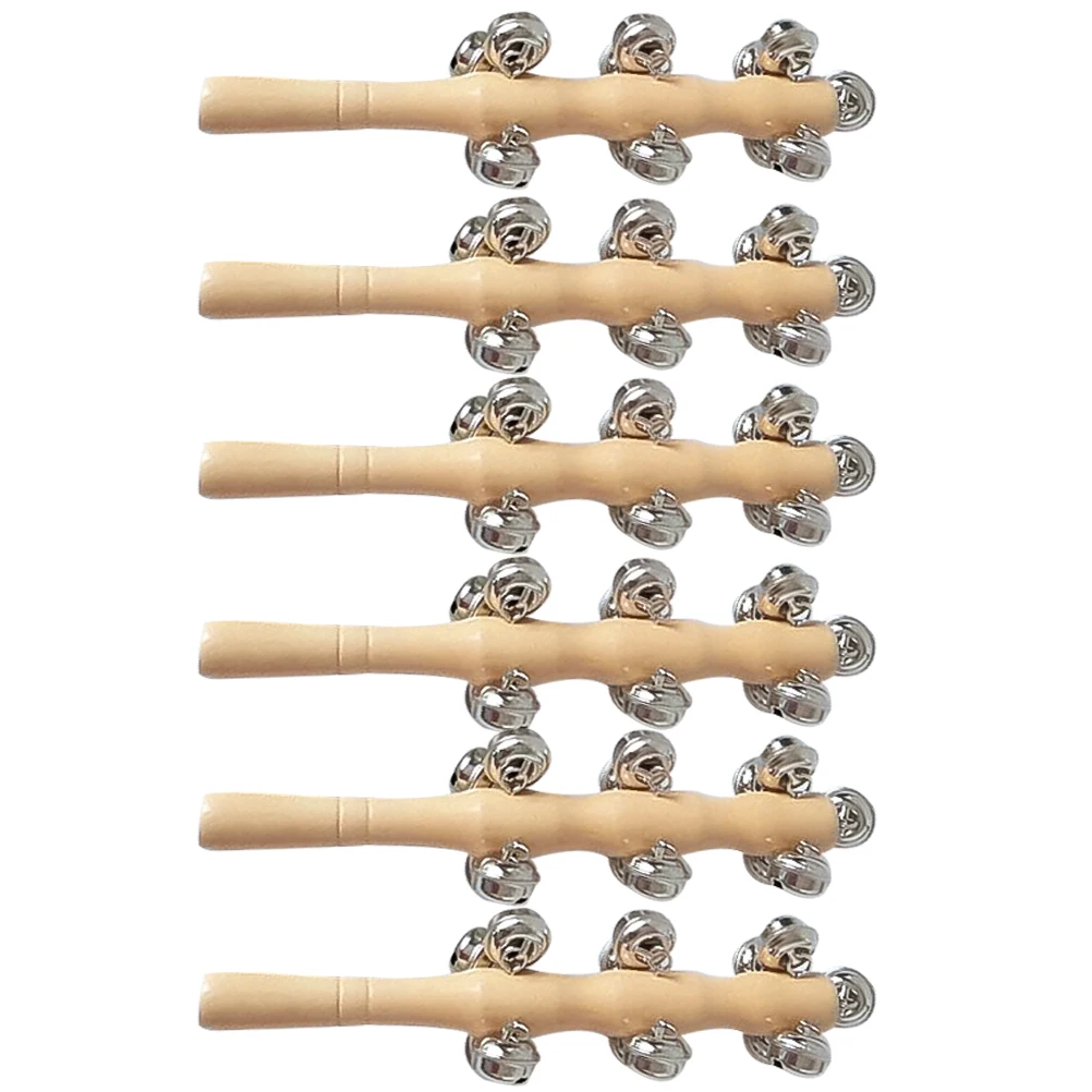 6Pcs Wood Hand Jingle Bells Musical Educational Instrument for Rhythm and Auditory Skill Development