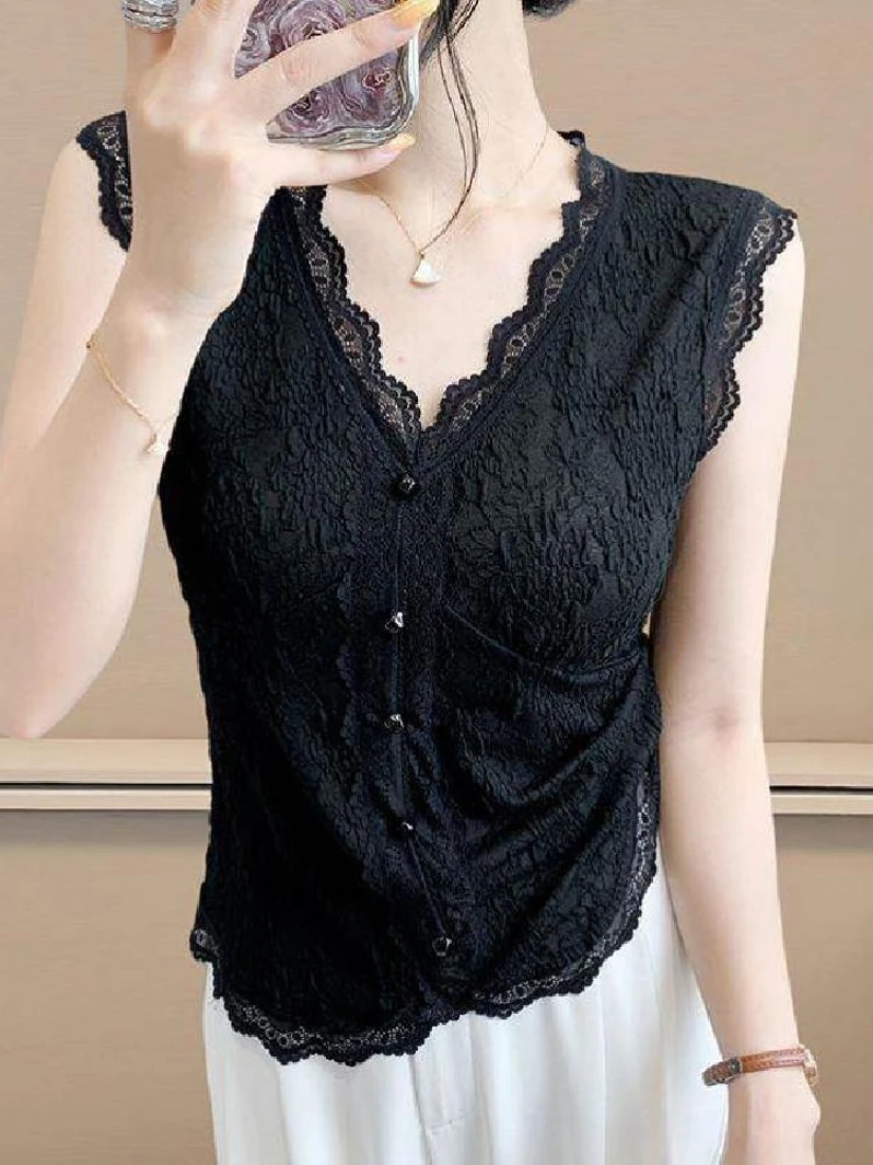 

Женский кружевной жилет Ele, летний топ Svel V-Ne, роскошная внутренняя одежда, модный облегающий базовый слой irt