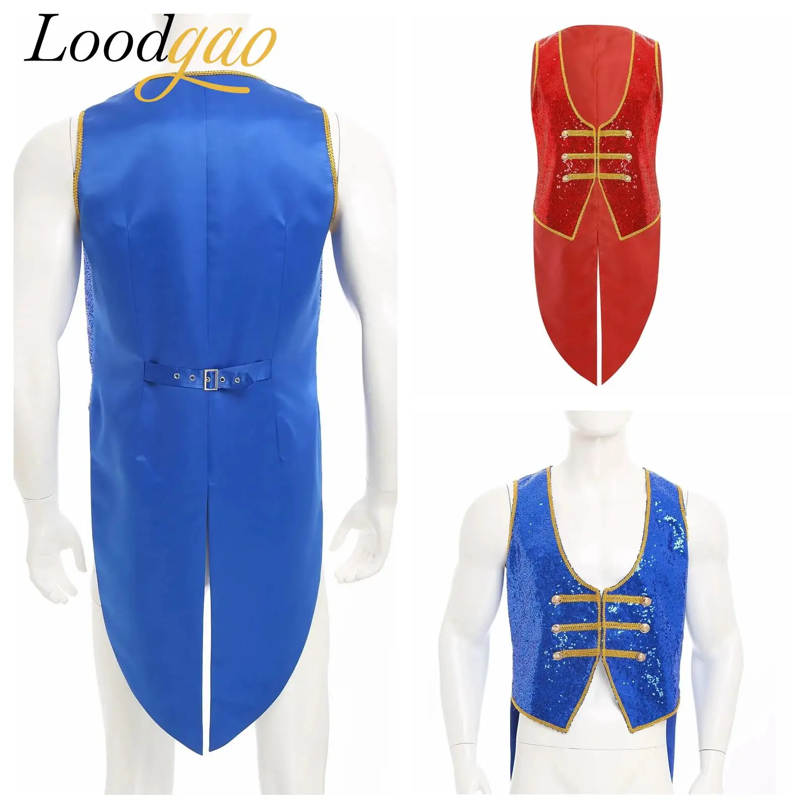 

Men Sleeveless Jacket Halloween Costume Cosplay Prince Waistcoat Festival Ringmaster Sequins Vest Tailcoat Prom Rave Outfits