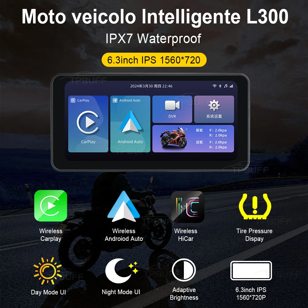 6.3 Inch IPS Touch Screen Motocycle GPS Wireless Carplay Waterproof Bluetooth Moto Navigation USB Cable Bracket Upgrade Optional