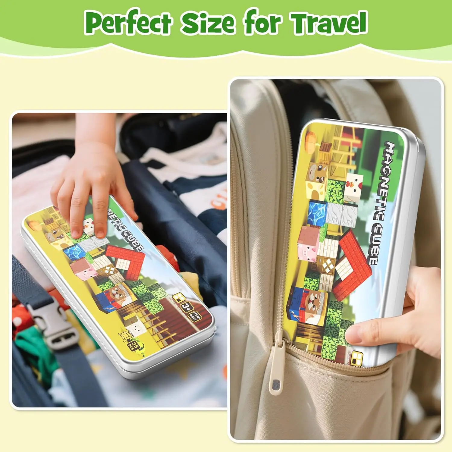 35PCS magnetische tegels boerderijdieren reisspeelgoed STEM bouwblokjes met metalen doos voor kinderen peuter leren